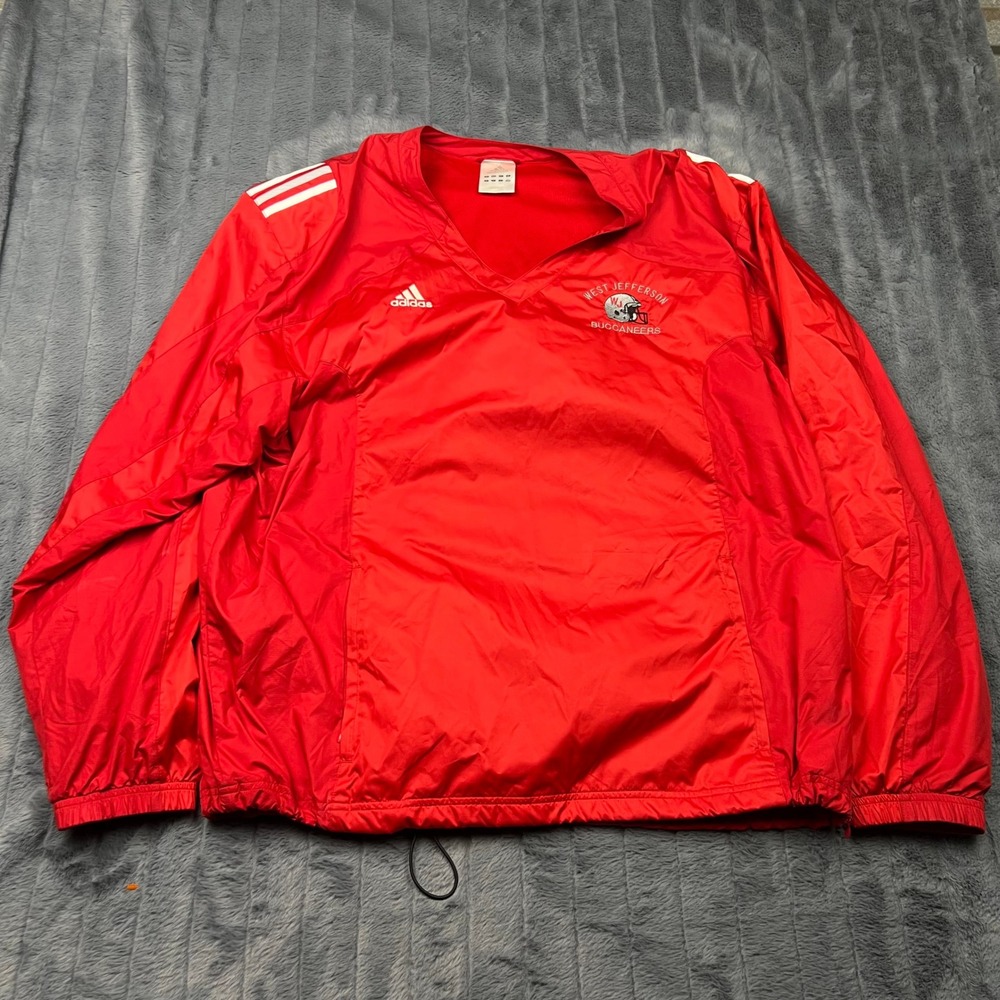 Adidas West Jefferson Buccaneers V-Neck Windbreaker Red Mens XL Climalite